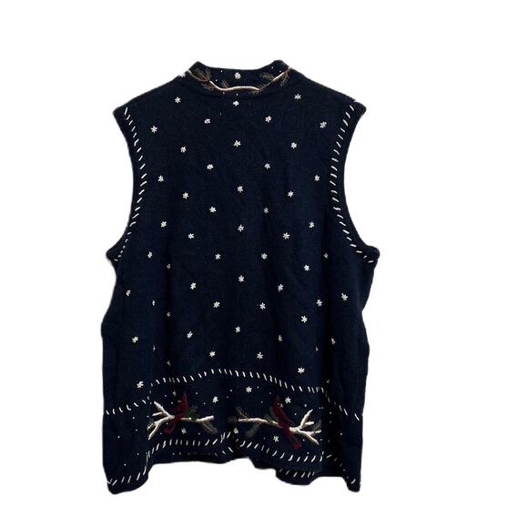 CJ Banks Hand Embroidered Cardinal Winter Sweater Vest 2X - Picture 2 of 6